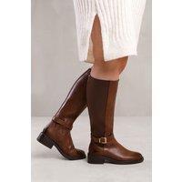Where's That From Women's 'Bode' Stretch Wide Calf Knee High Boots With Buckle Detail in Brown | Size: 8-Wide Fit