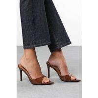 Where's That From Women's 'Tasha' Suede Open Toe Stiletto Mules in Dark Brown | Size: 4