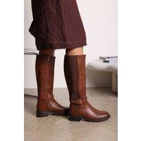 Where's That From Women's 'Oriana' Faux Leather Knee High Riding Boots With Side Buckle Strap in Brown | Size: 6