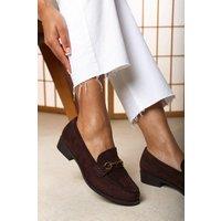 Where's That From Women's Maelynn Round Toe Single Metal Bar Loafers in Dark Brown | Size: 8