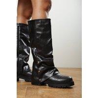 Where's That From Women's Cavelle Ruched Fold Down Chunky Knee High Boot in Black | Size: 4