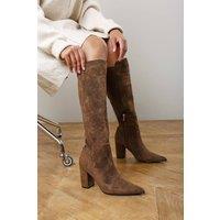 Where's That From Women's Georgina Stretch Suede Knee High Pointed Boots in Brown | Size: 5