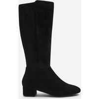 Where's That From Women's Paislee Round Toe Block Heel Stretch Suede Boots in Black | Size: 6