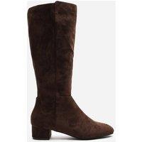 Where's That From Women's Paislee Round Toe Block Heel Stretch Suede Boots in Dark Brown | Size: 4