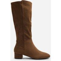 Where's That From Women's Paislee Wide Fit Round Toe Block Heel Stretch Suede Boots in Brown | Size: 8-Wide Fit