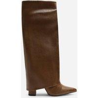 Where's That From Women's Makenzie Fold Down Knee High Heeled Shark Boots in Tan | Size: 6