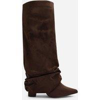 Where's That From Women's Galilea Ruched Fold Down Knee High Heeled Shark Boots in Dark Brown | Size: 6