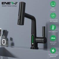 ENER-J Women's Modern Black Waterfall Basin Tap with LED Temperature Display & Pull-Out Sprayer - Stainless Steel | Size: 100 cm x 100 cm