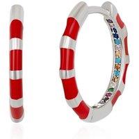 Spero London Women's Enamel Red Fine Stripe Sterling Silver Hoop Earrings With Multi Color Zirconia Interior
