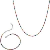 Spero London Women's Rainbow Tennis Necklace & Bracelet Set Sterling Silver