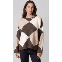 Aftershock London Women's Brown Argyle Wool Blend Jumper