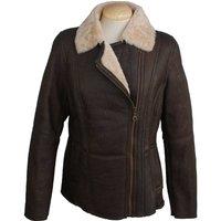 SNUGRUGS Women's Classic Full Sheepskin Aviator Flying Jacket in Dark Brown | Size: 14