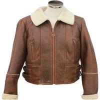 SNUGRUGS Women's Full Sheepskin Cropped Aviator Flying Jacket in Brown | Size: 16