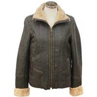 SNUGRUGS Women's Full Sheepskin Vintage Aviator Style Zipped Jacket in Chocolate | Size: 18