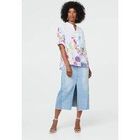 Izabel London Women's Floral Turn-Up Sleeve Curve Hem Blouse in White | Size: 16