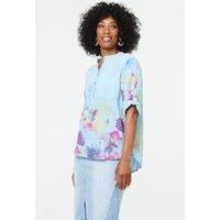 Izabel London Women's Floral Turn-Up Sleeve Curve Hem Blouse in Blue | Size: 10