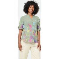 Izabel London Women's Floral Turn-Up Sleeve Curve Hem Blouse in Khaki | Size: 10