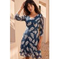 Roman Women's Leaf Print Lace Stretch Dress in Teal | Size: 10