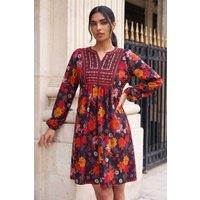 Roman Women's Embroidery Panel Floral Dress in Copper | Size: 14