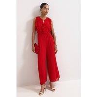Phase Eight Women's Front Wide Leg Jumpsuit Cinched Waist in Red | Size: 6