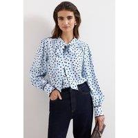Phase Eight Women's Coco Tie Neck Polka Dot Blouse in Baby Blue | Size: 16