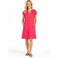 Kettlewell Women's Short Sleeve Linen V-Neck Dress in Fuchsia | Size: 8