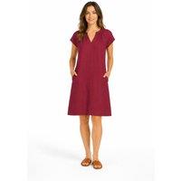 Kettlewell Women's Short Sleeve Linen V-Neck Dress in Crimson | Size: 10
