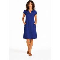 Kettlewell Women's Short Sleeve Linen V-Neck Dress in Cobalt | Size: 8