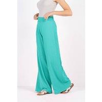 Kettlewell Women's Crinkle Wide Leg Trousers in Turquoise | Size: 14