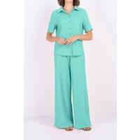 Kettlewell Women's Short Sleeve Crinkle Shirt in Aqua | Size: 10