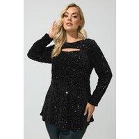 Yours Women's Sequin Velvet Top in Black | Size: 26-28