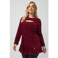Yours Women's Sequin Velvet Top in Wine | Size: 14