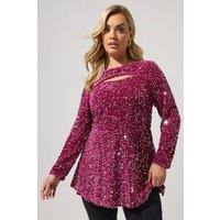 Yours Women's Sequin Velvet Top in Pink | Size: 26-28