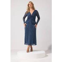 Yours Women's Metallic Knot Maxi Dress in Mid Navy | Size: 14