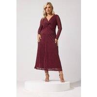 Yours Women's Metallic Knot Maxi Dress in Red | Size: 30-32