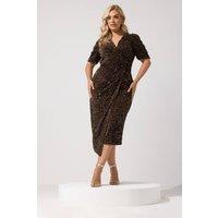Yours Women's Sequin Velvet Wrap Maxi Dress in Chocolate | Size: 20