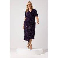Yours Women's Sequin Velvet Wrap Maxi Dress in Purple | Size: 26-28