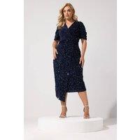 Yours Women's Sequin Velvet Wrap Maxi Dress in Blue | Size: 16