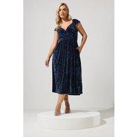 Yours Women's Velvet Midi Dress in Blue | Size: 14