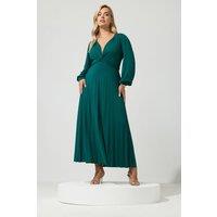Yours Women's Knot Pleated Maxi Dress in Green | Size: 30-32