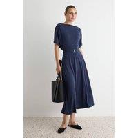 WOVCOR Women's Boat Neck Batwing Sleeve Maxi Dress in Navy | Size: XS