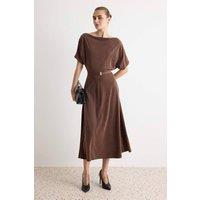 WOVCOR Women's Boat Neck Batwing Sleeve Maxi Dress in Brown | Size: XS