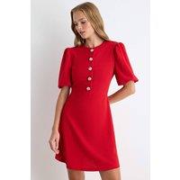 WOVCOR Women's A-Line Balloon Sleeve Button Front Mini Dress in Red | Size: Large