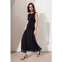 WOVCOR Women's Premium Knit Midi Dress with Woven Skirt Detail in Black | Size: Small