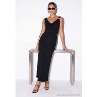 WOVCOR Women's Degaje Neckline Shoulder Embellished Bodycon Midi Dress in Black | Size: Small