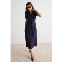 WOVCOR Women's Shirt Collar Short Sleeve Button Front Midi Dress in Navy | Size: 6