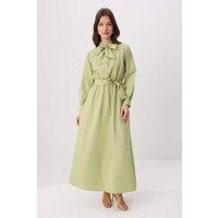 WOVCOR Women's Shawl Neck Concealed Button Maxi Dress in Khaki | Size: Large