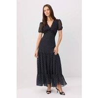 WOVCOR Women's V Neck Balon Sleeve Skater Maxi Dress | Size: 6