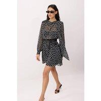 WOVCOR Women's Shawl Neck Belted Long Sleeve Skater Mini Dress | Size: 6