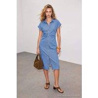 WOVCOR Women's Shirt Collar Short Sleeve Button Front Bodycon Midi Dress in Light Blue | Size: Medium